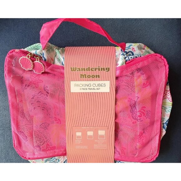 WONDERING MOON 3-Pc Packing Cube Set Seashell Mermaid Palms TRAVELER Gift Travel - Picture 3 of 5